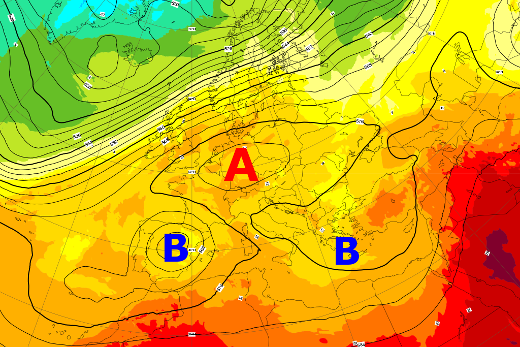 Geopotenziale a 500 hPa e temperature a 850 hPa - Martedì 9 ottobre