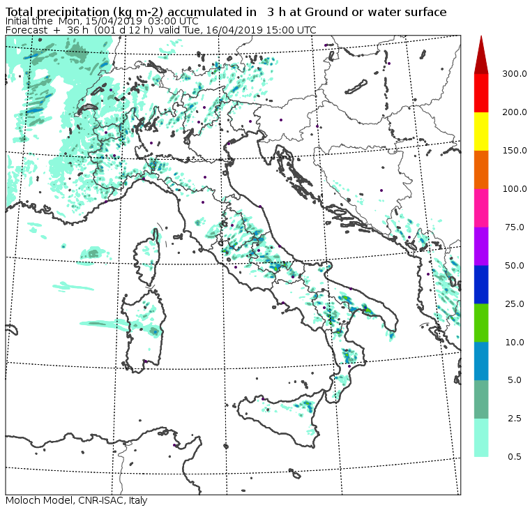 Mappa precipitazioni previste