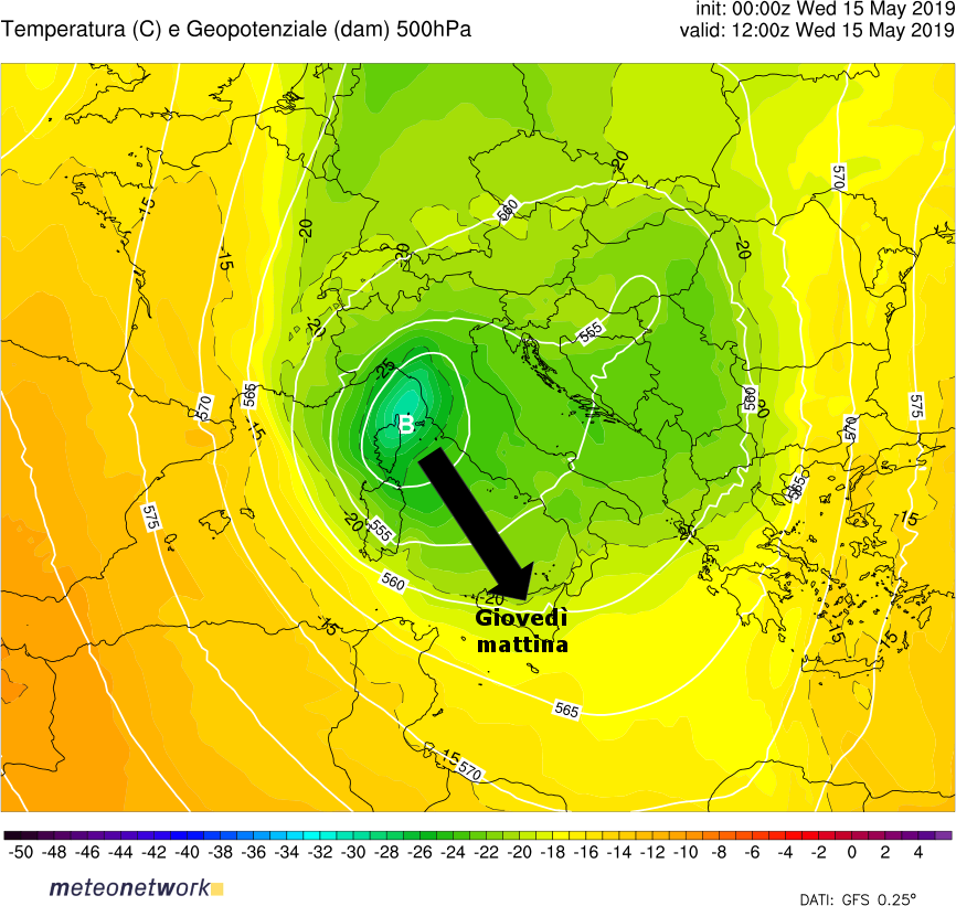 Geopotenziali a 500 hPa Italia