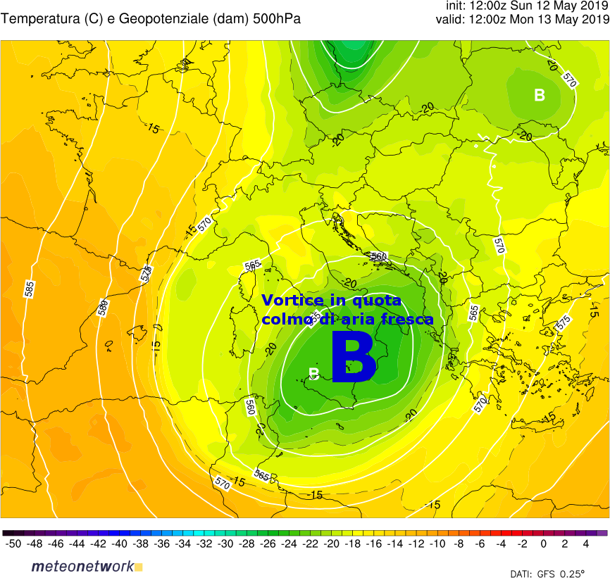 cartina meteo temperatura e geopotenziale a 500 hPa