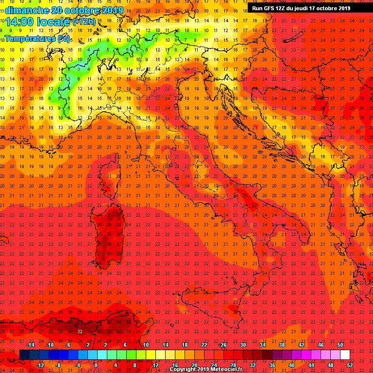 temperature massime nella giornata di Domenica 20 Ottobre