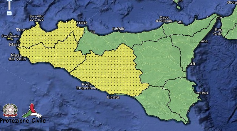 Allerta meteo gialla. Fonte Protezione Civile.