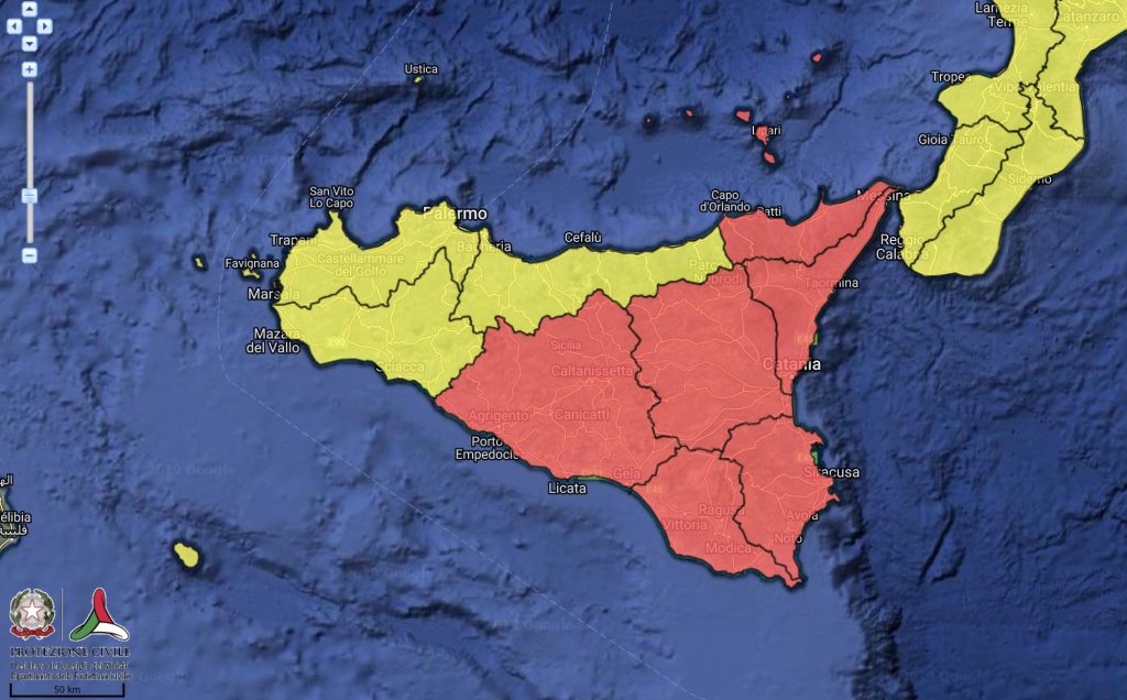 Allerta Meteo Rossa sulla Sicilia per Venerdì 25 Ottobre