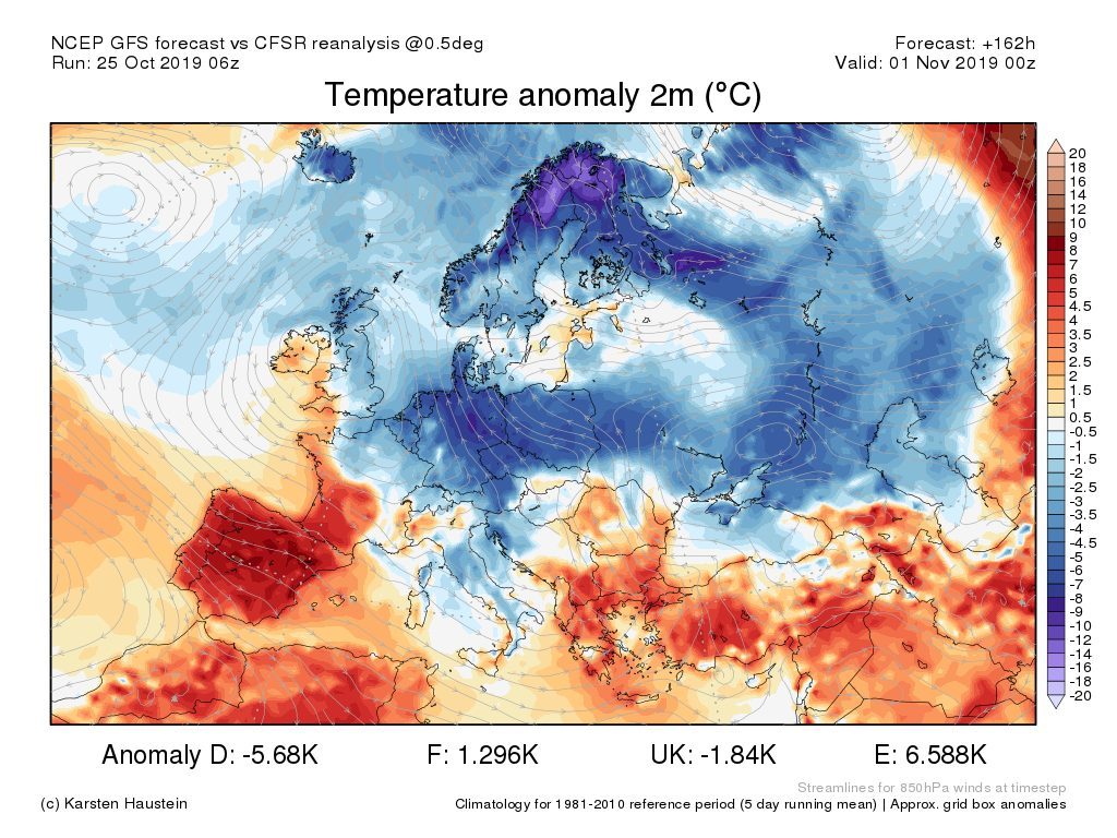 anomalie temperature previste per 1 novembre 2019