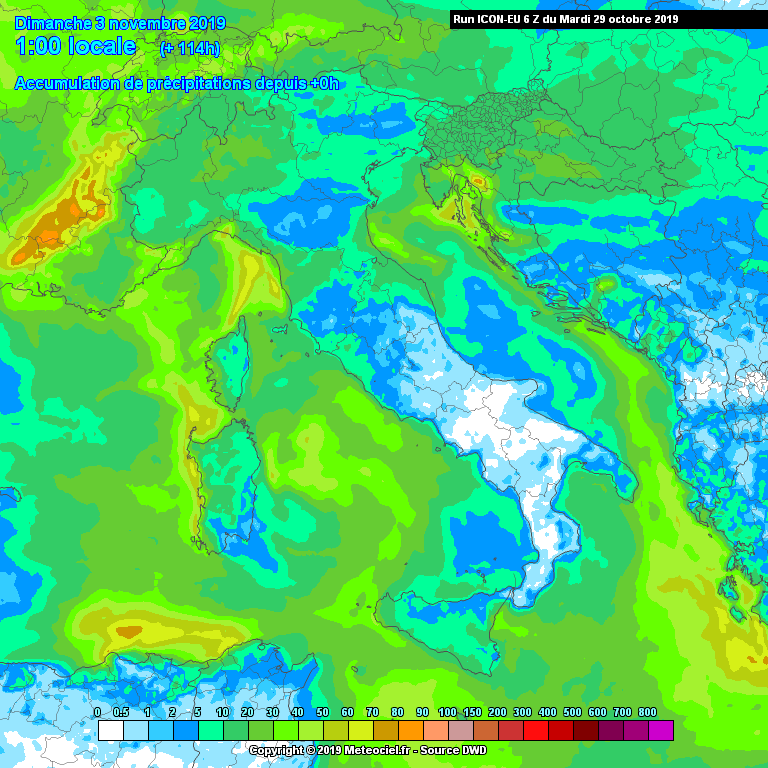 Precipitazioni accumulate fino alla tarda serata di Sabato 2 Novembre