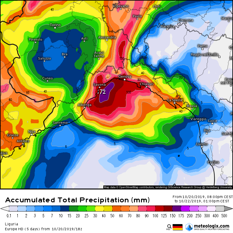 Precipitazioni Liguria dalle 20:00 del 20 Ottobre alle 13:00 del 22 Ottobre Precipitazioni Liguria dalle 20:00 del 20 Ottobre alle 13:00 del 22 Ottobre