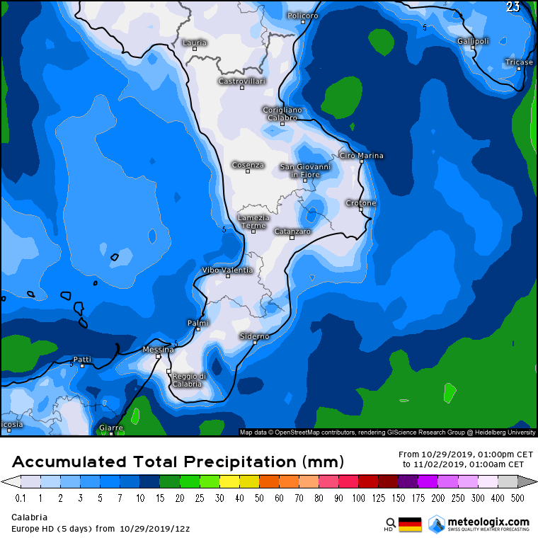 Precipitazioni fino a Venerdì 1 Novembre (incluso)