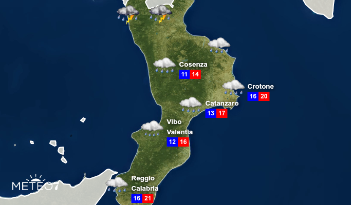 Previsioni Meteo sulla Calabria per Martedì 12 Novembre