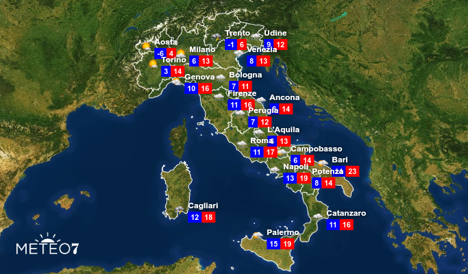 Previsioni del tempo per Mercoledì 13 Novembre 2019