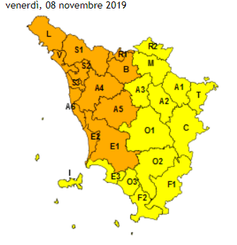 allerta meteo arancione toscana venerdì 8 novembre 2019