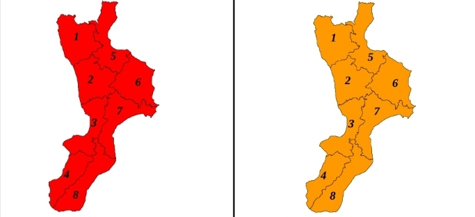 Allerte Meteo Calabria per Domenica 24 (sx) e Lunedì 25 Novembre (dx)