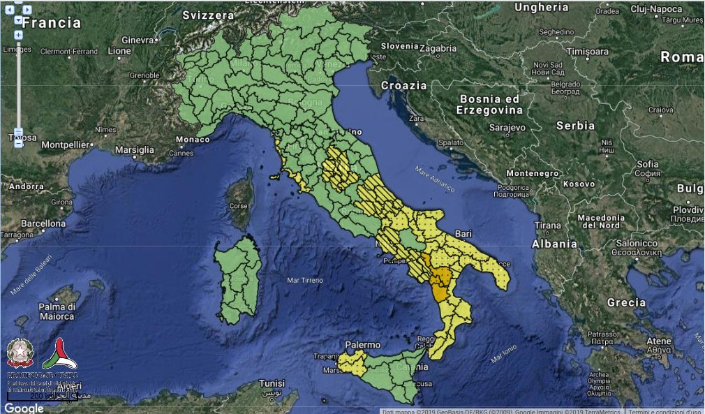 Allerte Meteo Protezione civile per Sabato 9 Novembre