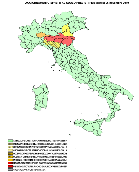 Allerte Meteo di Criticità per Martedì 26 Novembre 2019