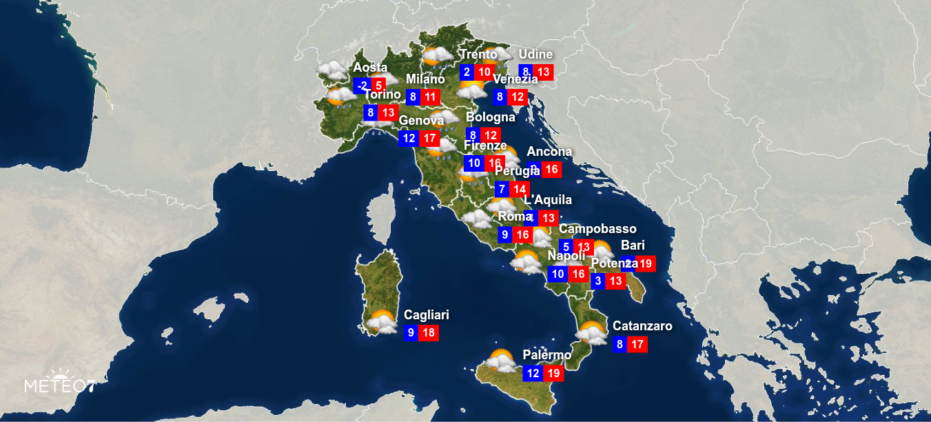 Previsioni del tempo per Giovedì 21 Novembre