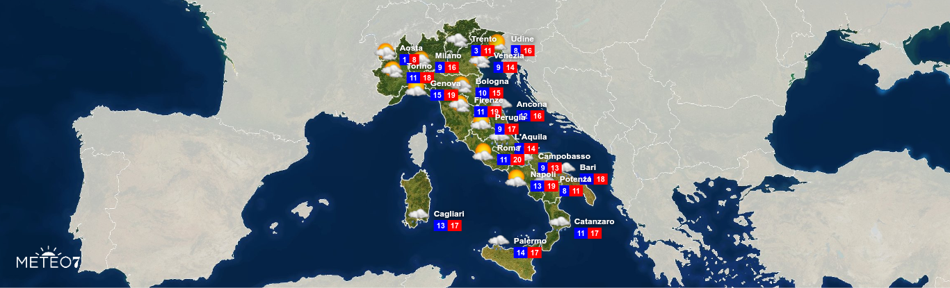 Previsioni meteo per Lunedì 25 Novembre 2019