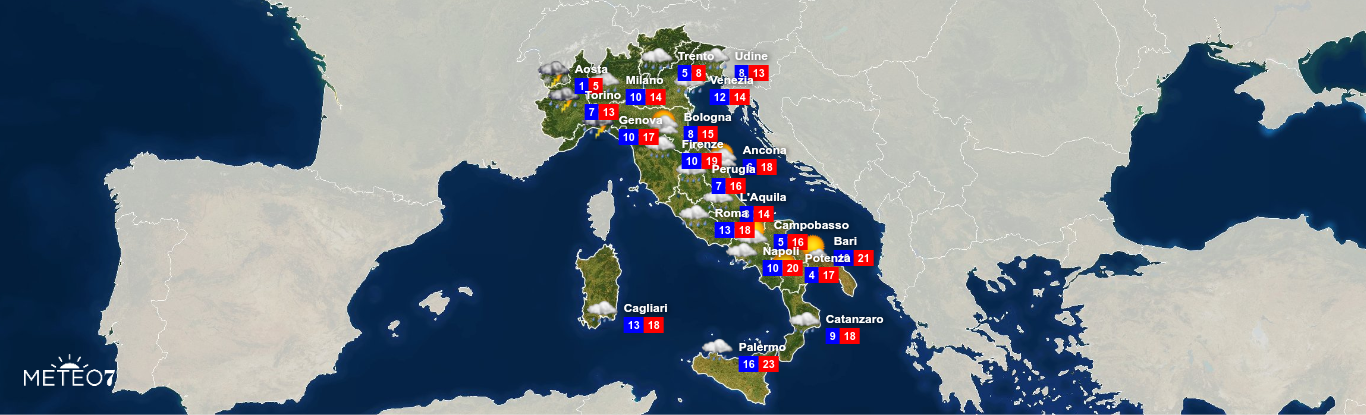 Previsioni del tempo per Sabato 23 Novembre