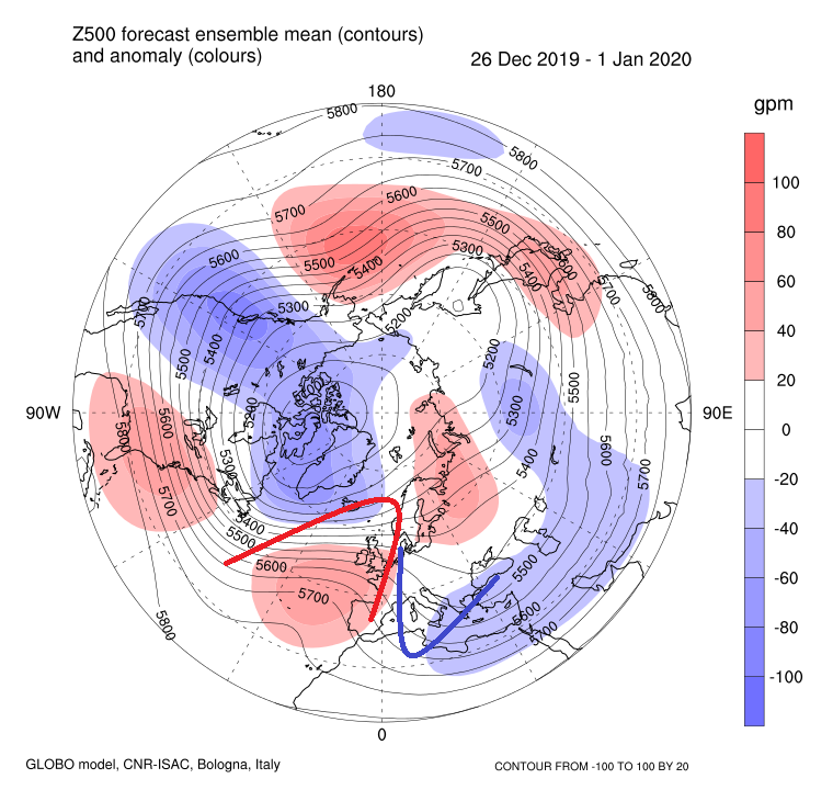 Anomalie di Geopotenziale dal 26 Dicembre a 1 Gennaio 2019