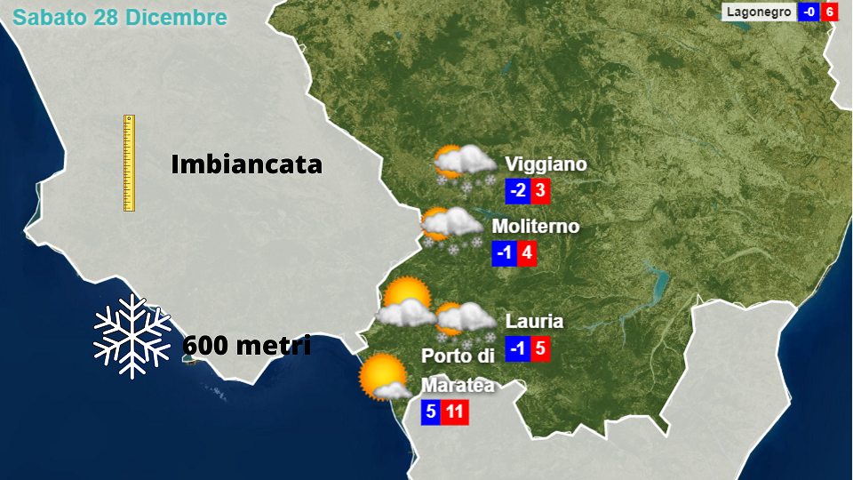 Meteo Lagonegrese e costa Tirrenica per Sabato 28 Dicembre 2019