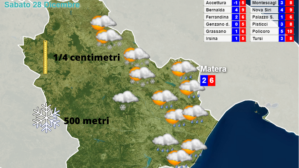 Meteo Materano e costa Ionica per Sabato 28 Dicembre 2019