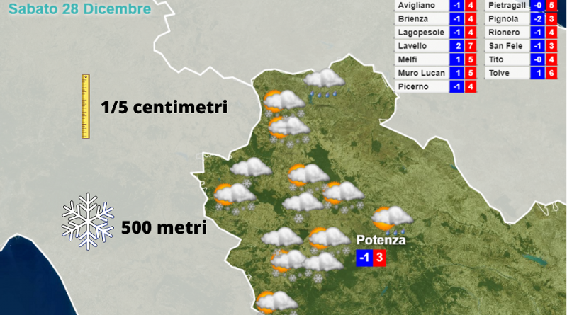 Meteo Potentino e Vulture-Melfese per Sabato 28 Dicembre 2019