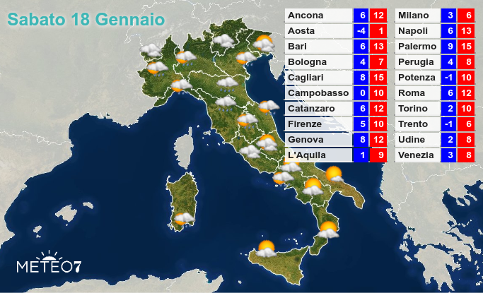 Previsioni Italia Sabato 18 Gennaio 2020