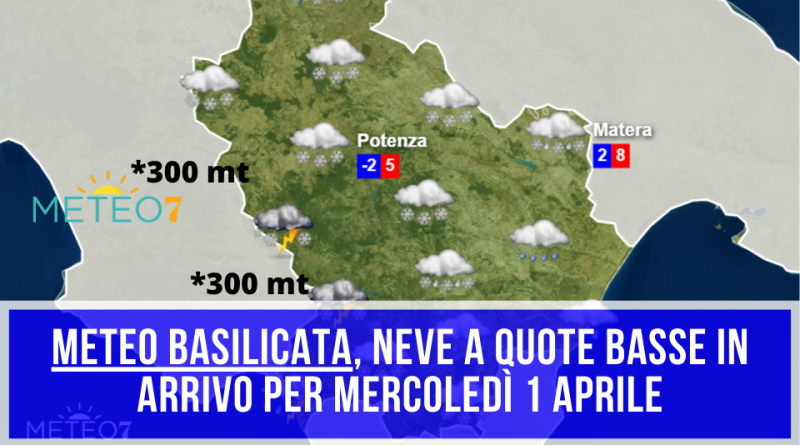 METEO Basilicata 1 Aprile NEVE a quote PIANEGGIANTI, accumuli superiori a 15 CM in QUESTI settori