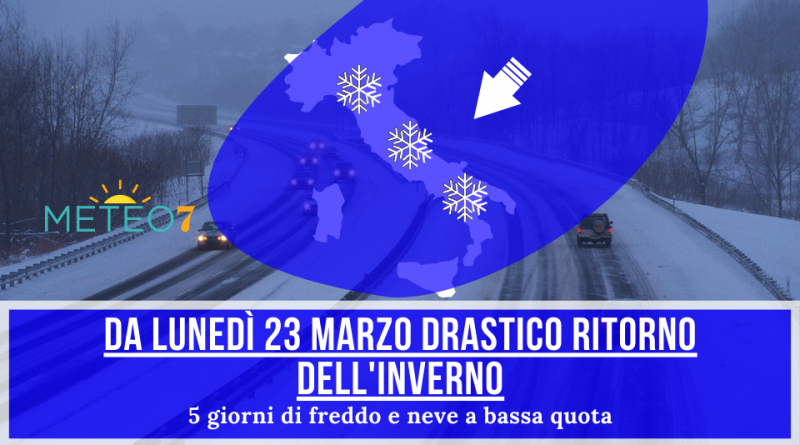 METEO Italia da Lunedì 23 Marzo ritorna l'INVERNO, 5 giorni FREDDI con NEVE a bassa quota