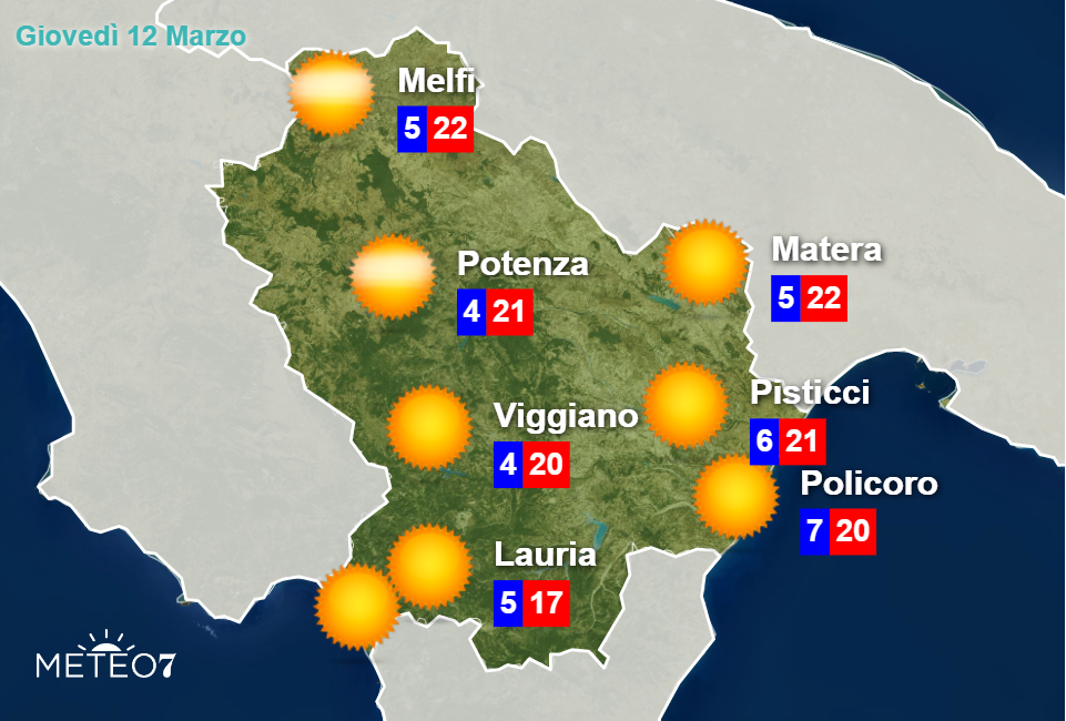 Meteo Basilicata Giovedì 12 Marzo