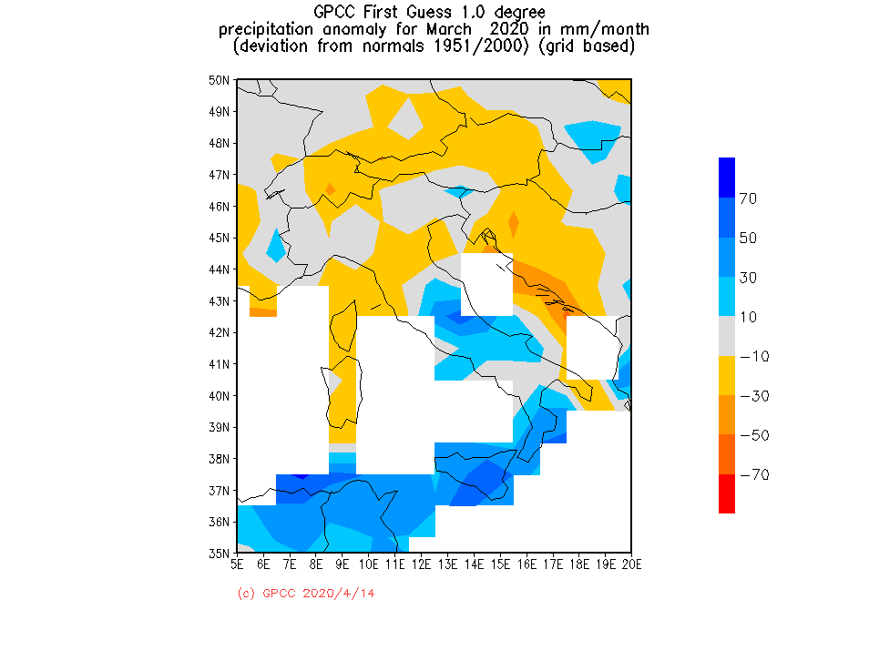 Anomalie piogge Italia Marzo 2020