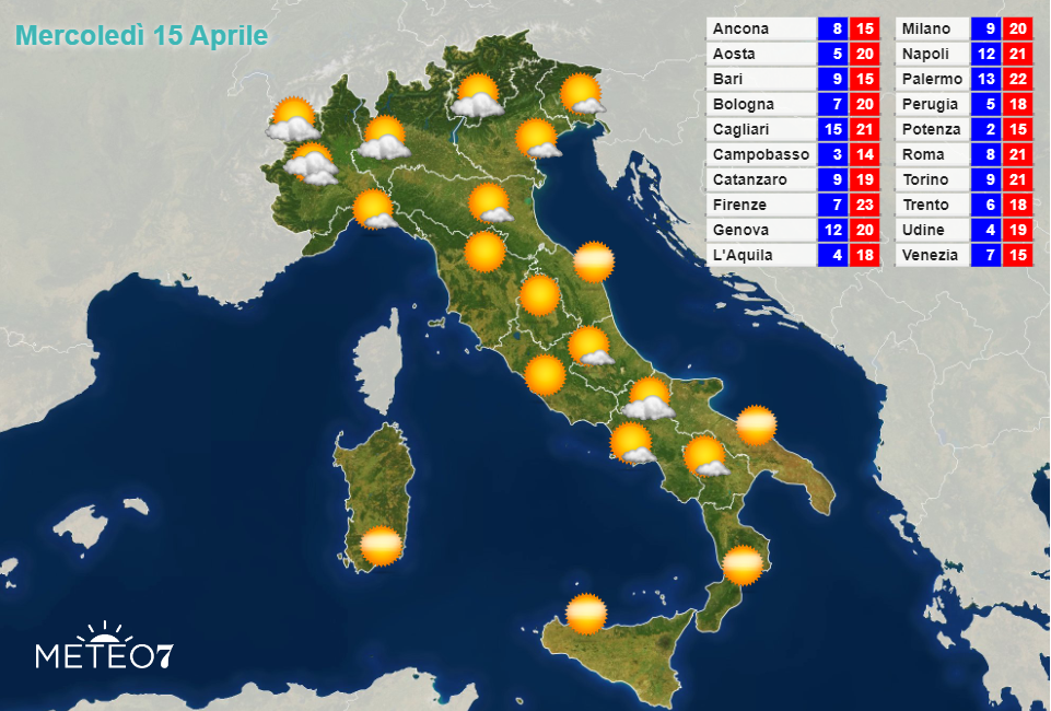 Meteo Italia Mercoledì 15 Aprile 2020