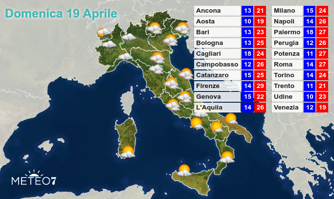 Previsioni Italia Domenica 19 Aprile 2020