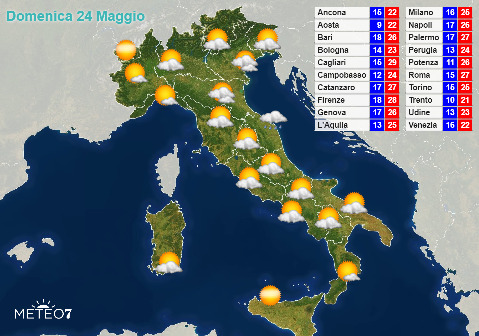 Previsioni Italia Domenica 24 Maggio 2020