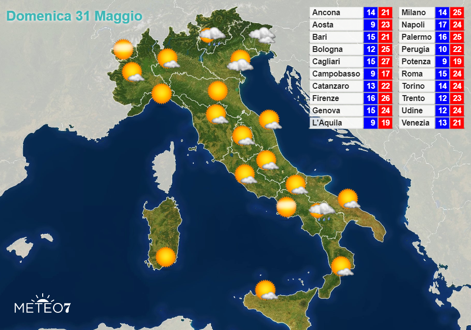 Previsioni Italia Domenica 31 Maggio 2020