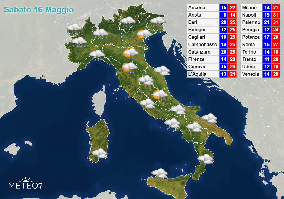 Previsioni Italia Sabato 16 Maggio 2020