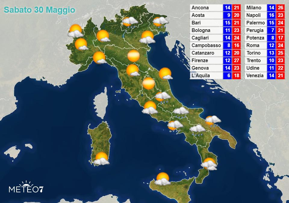 Previsioni Italia Sabato 30 Maggio 2020