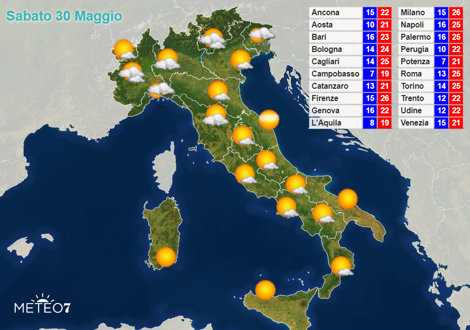 Previsioni Italia Sabato 30 Maggio 2020